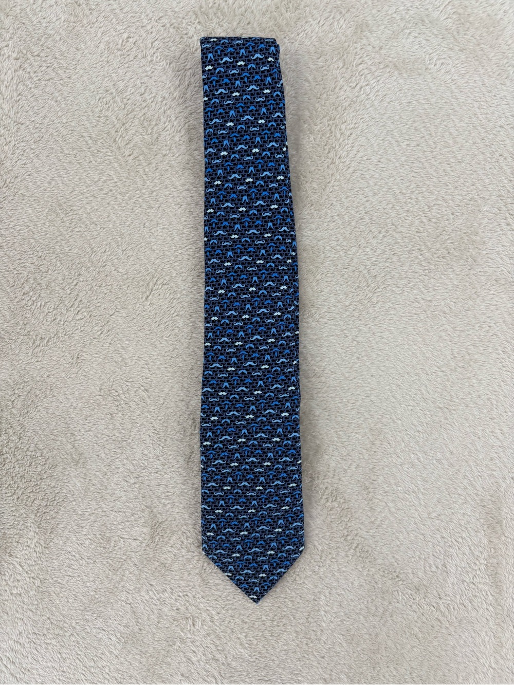 "Movember" Vineyard Vines Blue Moustache 100% Silk Men’s Necktie Novelty Tie